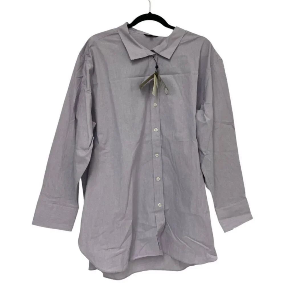 Massimo Dutti Womens Shirt Blouse oversized M L Button Up Purple 5182/678 NWD